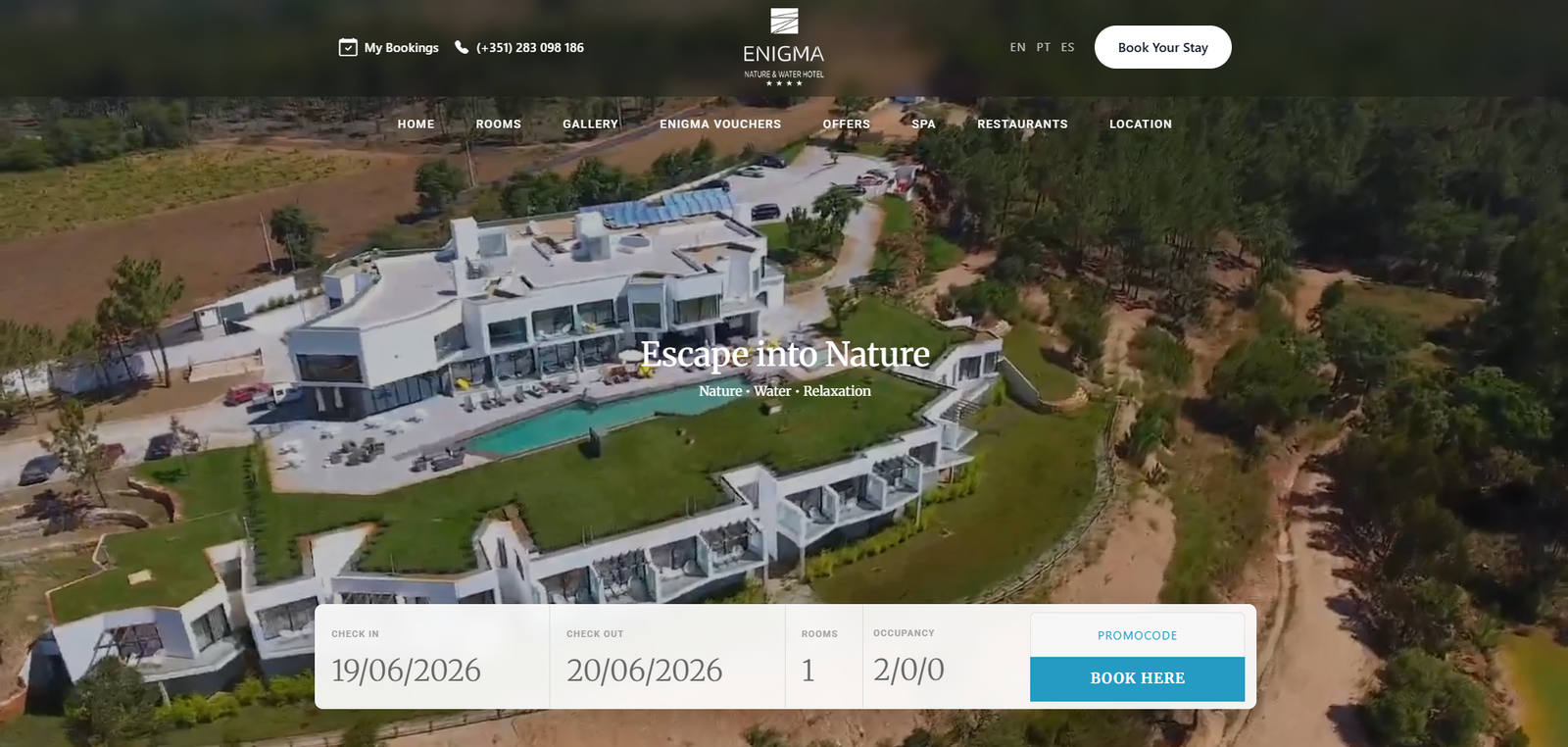 Enigma Nature & Water Hotel homepage